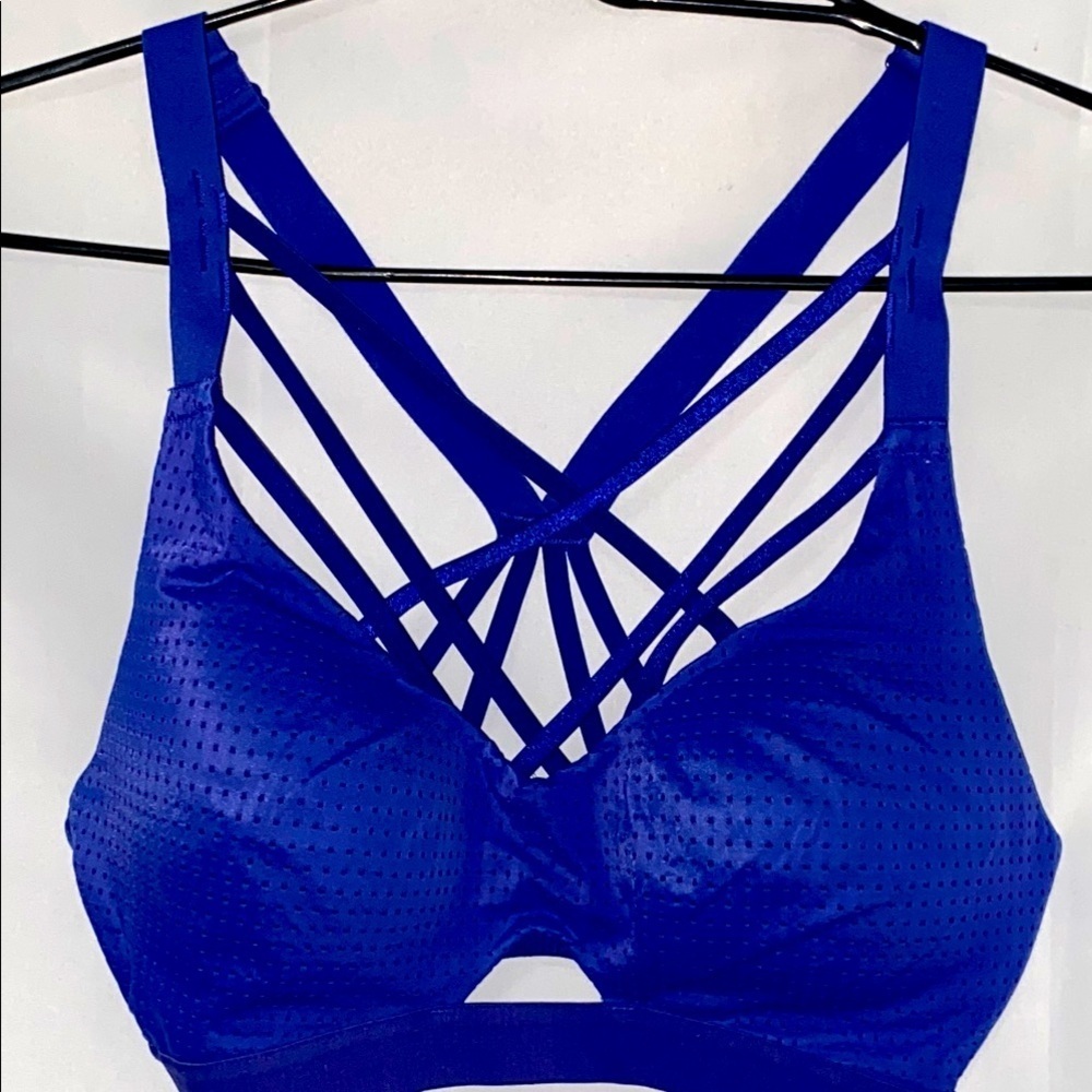 VICTORIA  SECRET PINK SPORT SIZE 32C Blue Strappy Women's Bra BACK‎ BUCKLE CLEAN